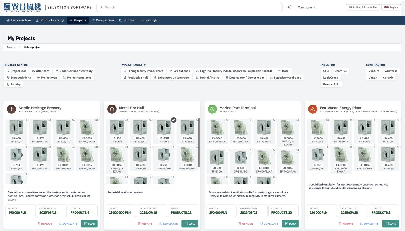 CFB — Client projects list with filters