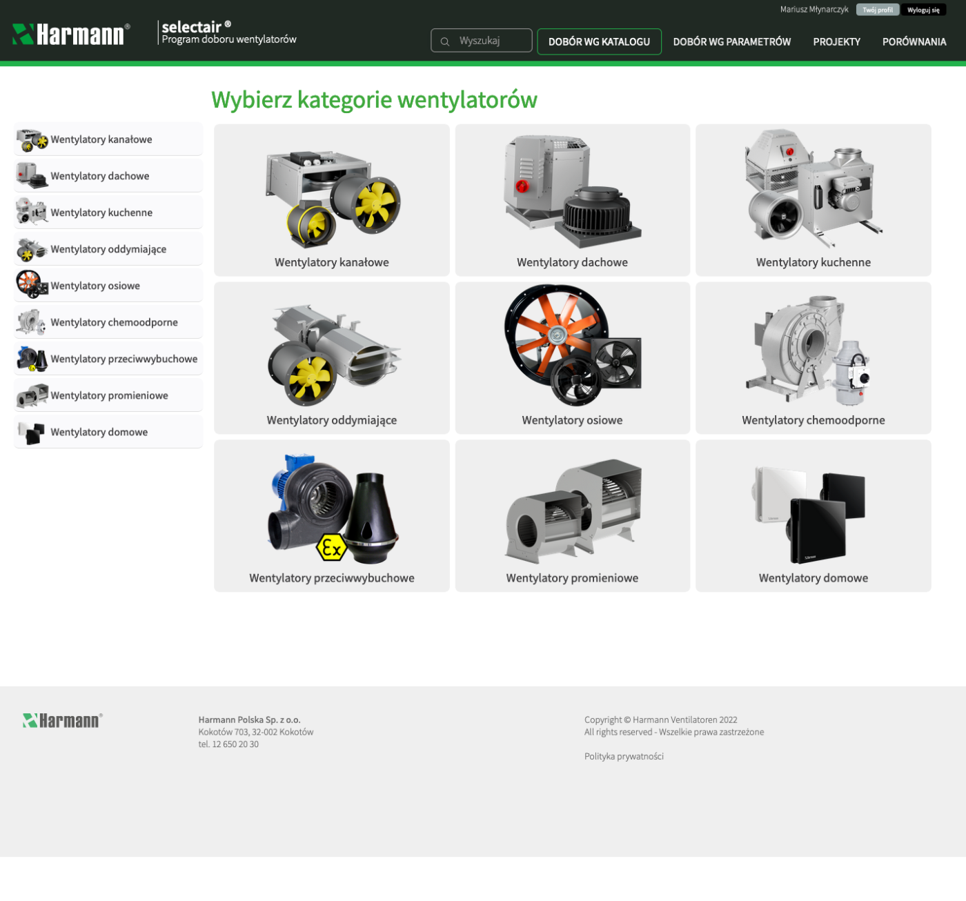 Harmann — Browsing Harmann's fan catalog by category.