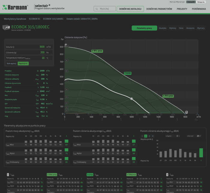 Harmann fan selection software, dark mode