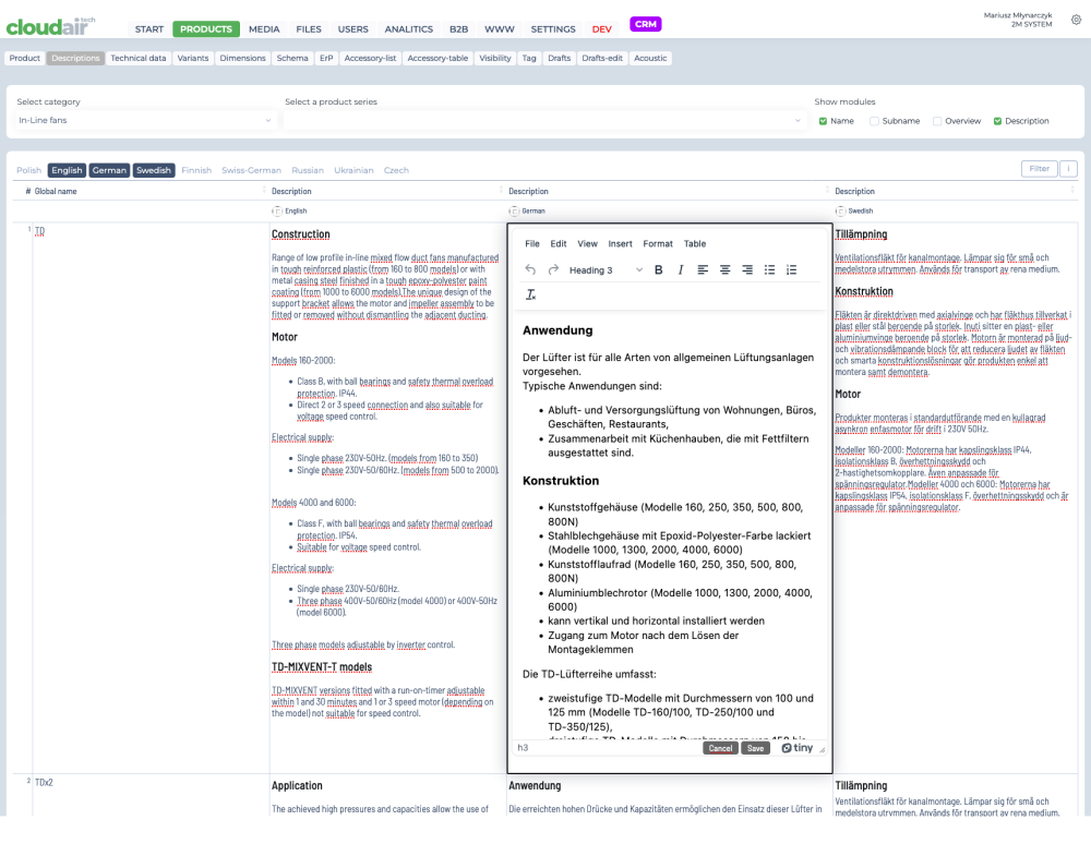 Multilingual product descriptions with rich text editor